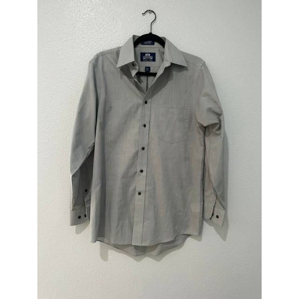 Stafford Super Shirt Mens 14.5 32-33 Grey Wrinkle Free Button Down Dress Shirt